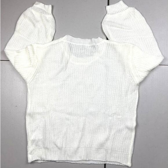 Women's Small Off White Cream Long Sleeve Crop Sweater Rib Knit Lightweight Top - Picture 7 of 7